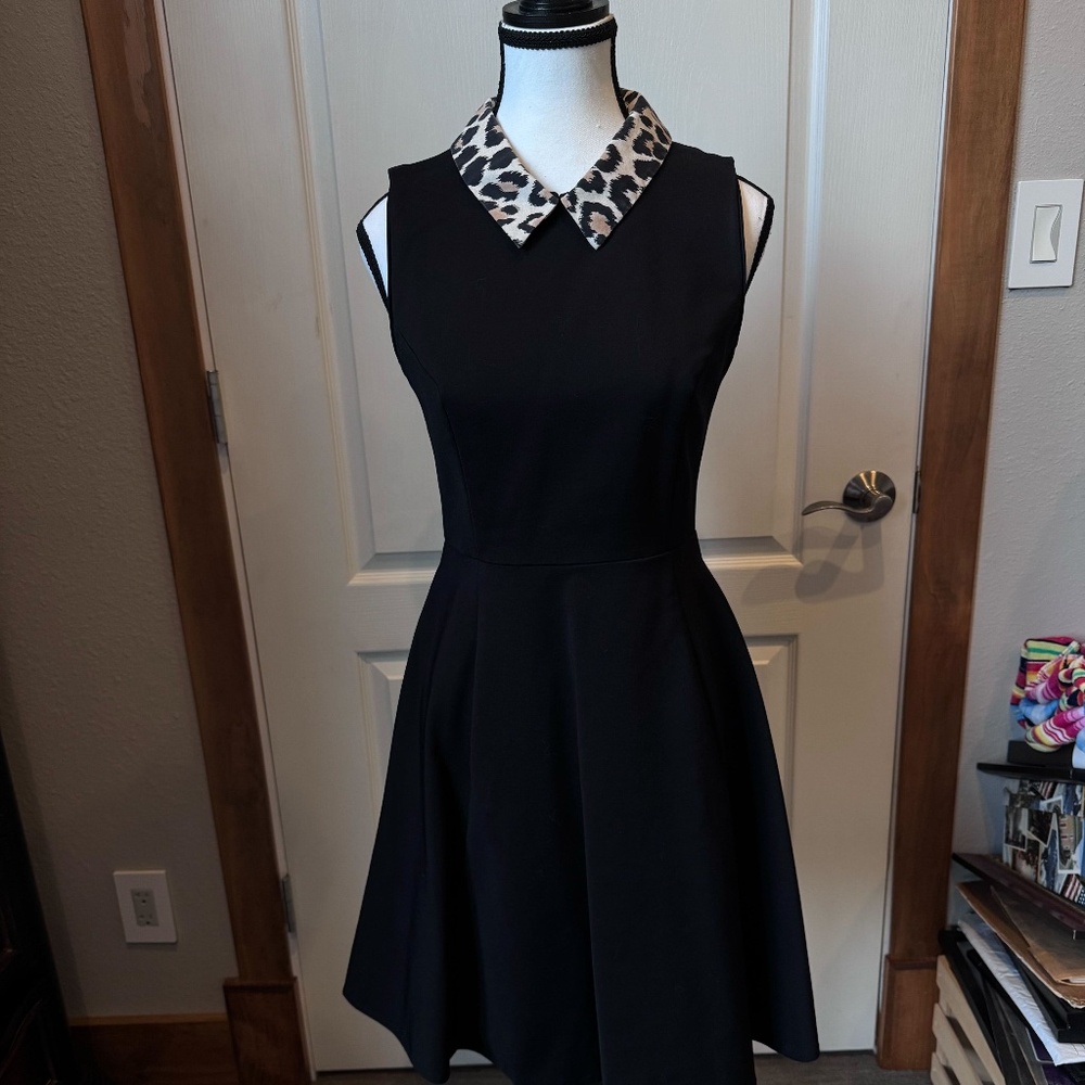 Kate Spade Womens Black Sleeveless Leopard Collar Rissa Fit & Flare Dress Size 4